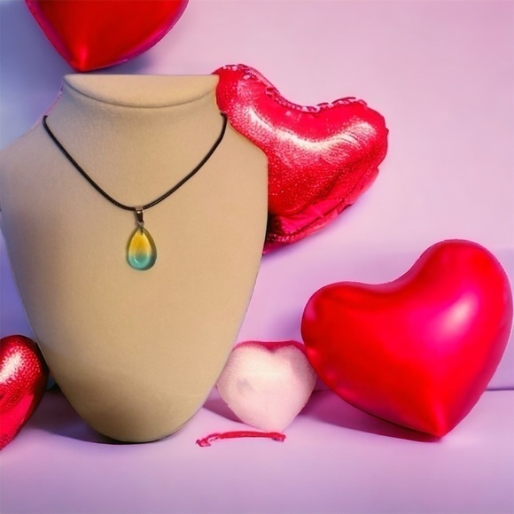 Yellow & blue green Water Drop Shape Charm with 18In Leather Cord Chain Necklace - Picture 3 of 10